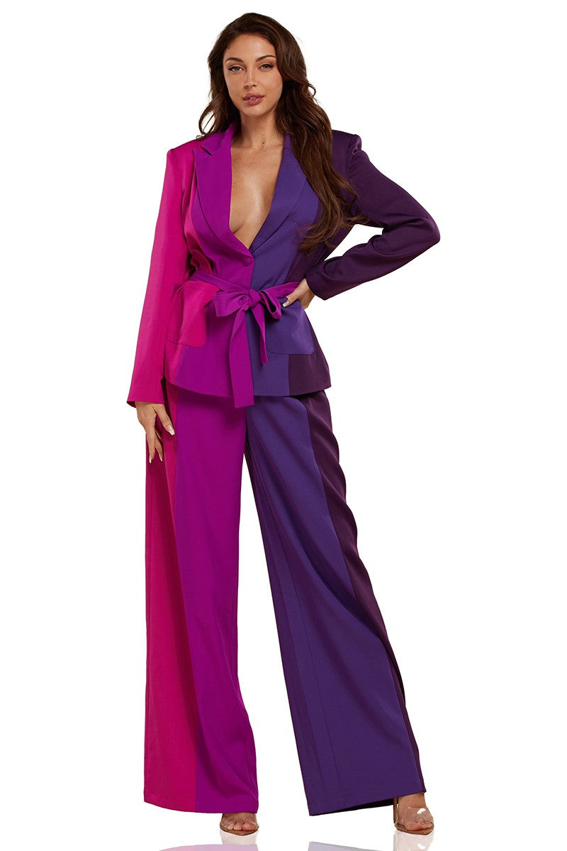 Madisen Avenue Purple Color Block Two Piece Set