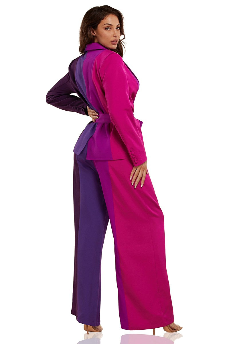 Madisen Avenue Purple Color Block Two Piece Set